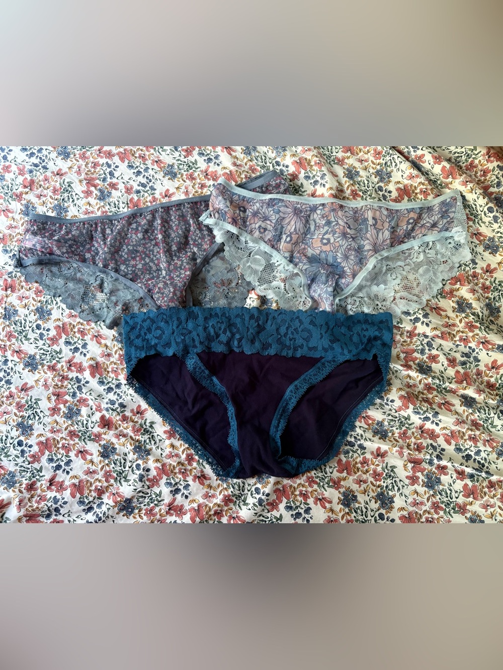 Adore Me Floral Lace & Teal Trim Panty Set - Purple, Lilac, Teal